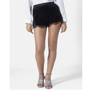 NWT Topshop Black Velvet Lace Trim High Waisted Shorts, Size 10